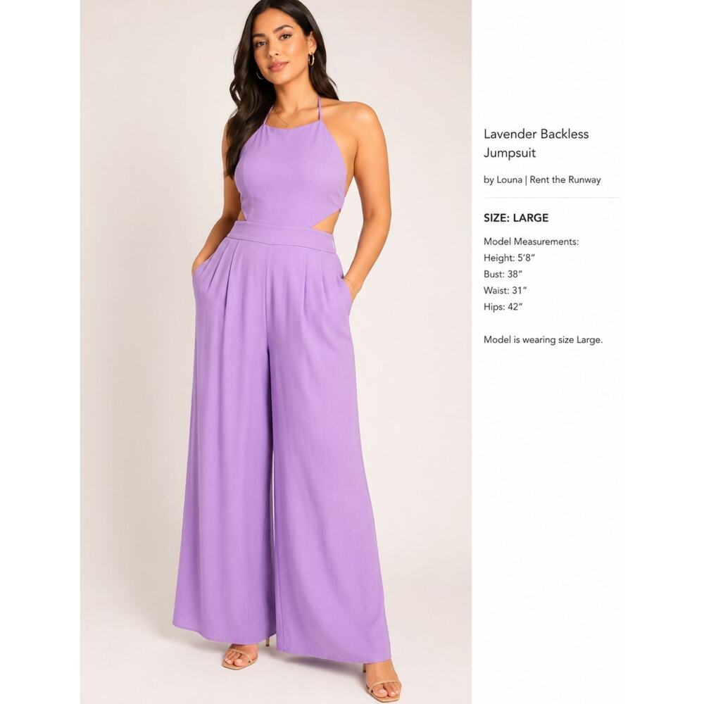 RENT THE RUNWAY- Louna Lavender Backless Halter Jumpsuit – Women’s Large
